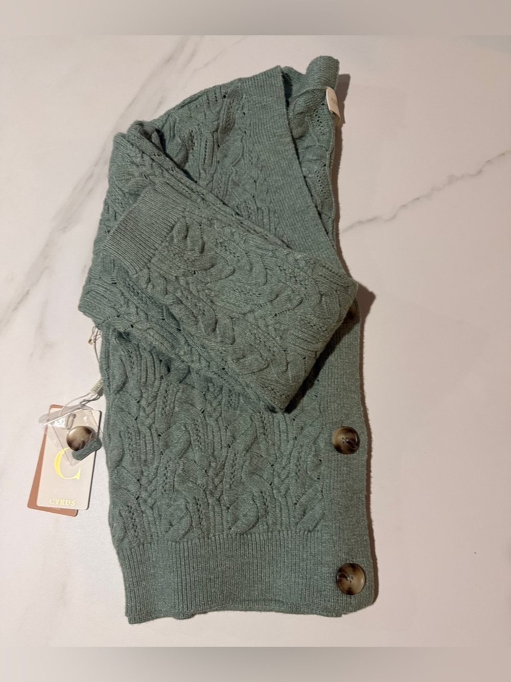 Cyrus Sage Green Cable Knit Button-Up Cardigan S - Picture 8 of 10
